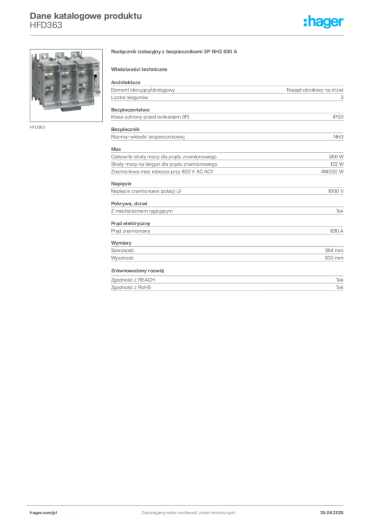 Zdjęcie Hager Karta katalogowa HFD363 | Hager Polska