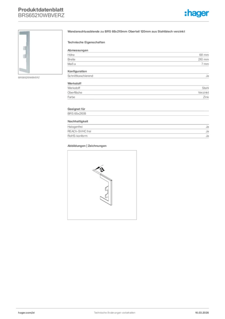 Bild Hager Produktdatenblatt BRS65210WBVERZ | Hager Deutschland