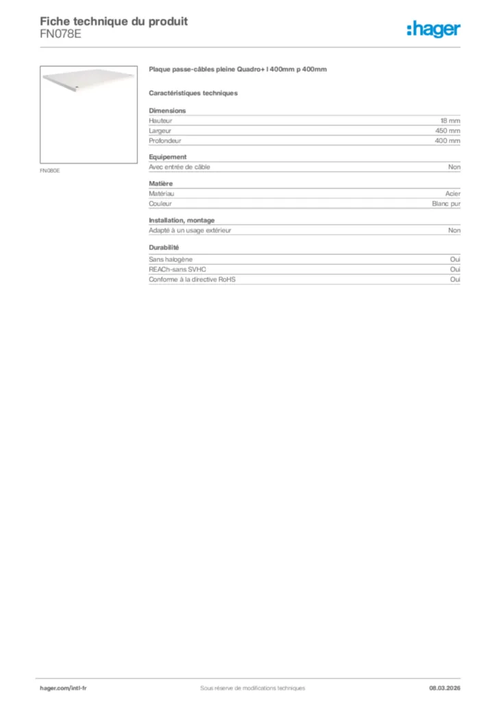 Image Hager Fiche technique du produit FN078E | Hager Afrique