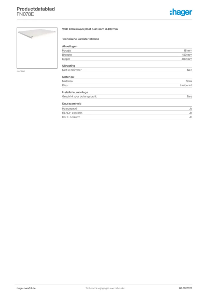 Afbeelding Hager Productdatablad FN078E | Hager Belgium
