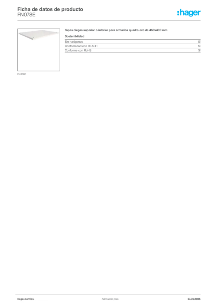 Imagen Hager Ficha de datos de producto FN078E | Hager España