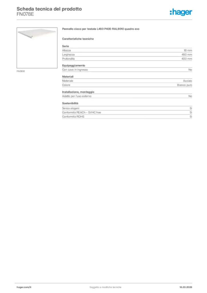 Immagine Hager Scheda tecnica del prodotto FN078E | Hager Italia