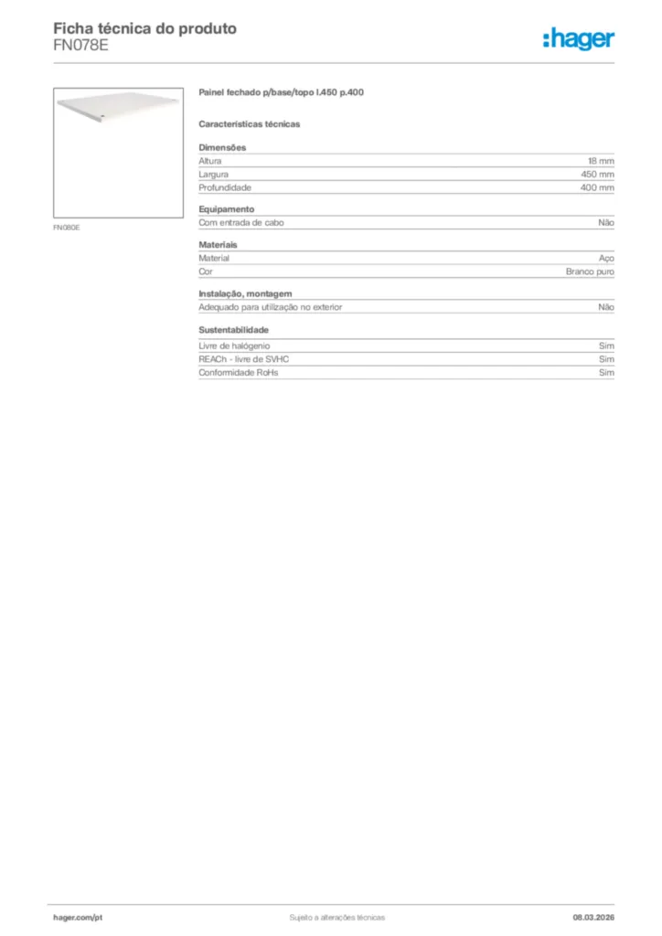 Imagem Hager Ficha técnica do produto FN078E | Hager Portugal