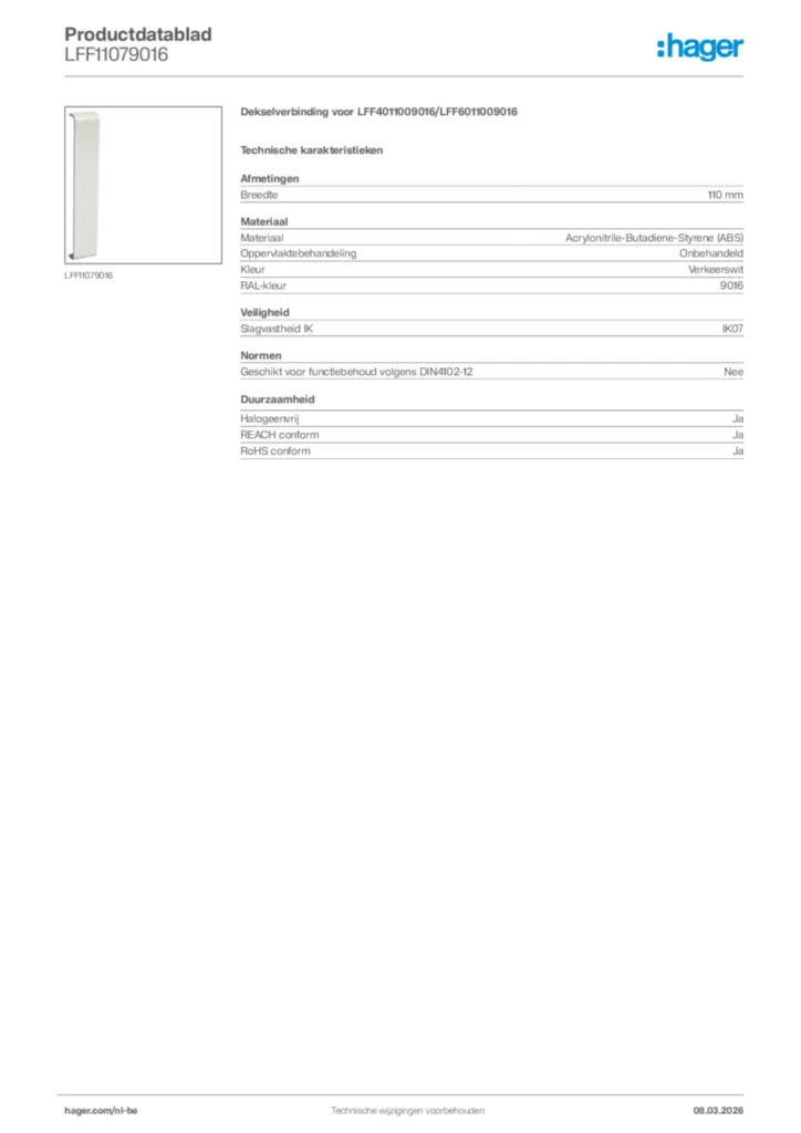 Afbeelding Hager Productdatablad LFF11079016 | Hager Belgium