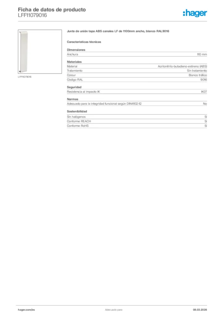 Imagen Hager Ficha de datos de producto LFF11079016 | Hager España