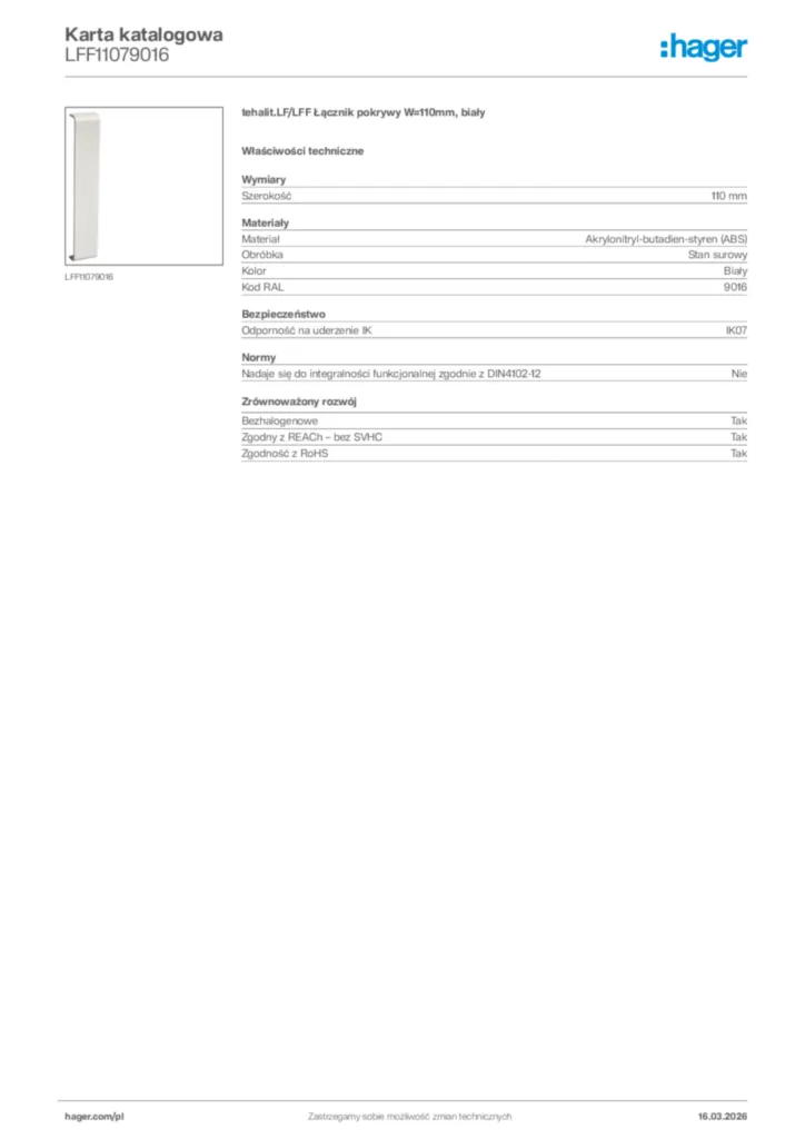 Zdjęcie Hager Karta katalogowa LFF11079016 | Hager Polska