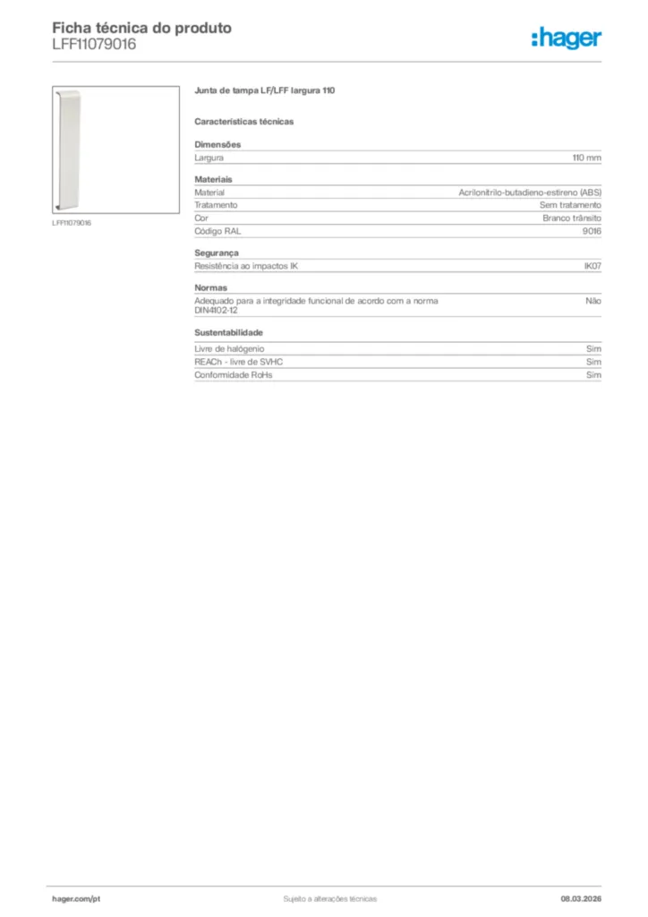 Imagem Hager Ficha técnica do produto LFF11079016 | Hager Portugal