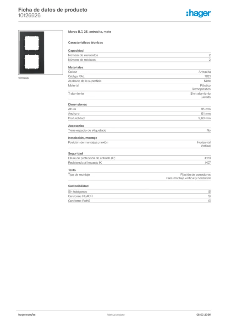 Imagen Hager Ficha de datos de producto 10126626 | Hager España