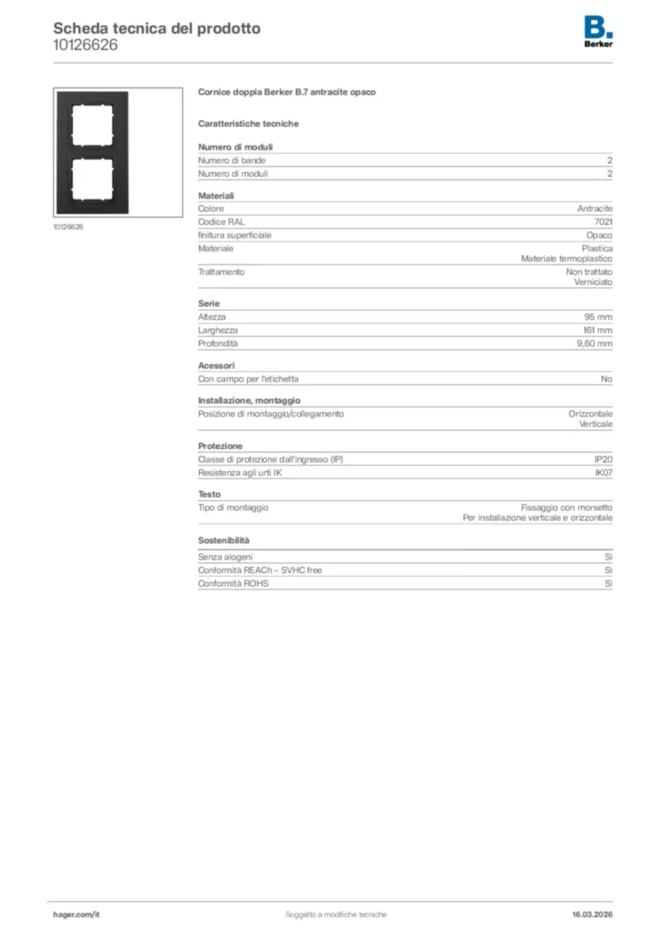 Immagine Berker Scheda tecnica del prodotto 10126626 | Hager Italia