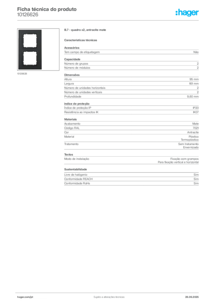 Imagem Hager Ficha técnica do produto 10126626 | Hager Portugal