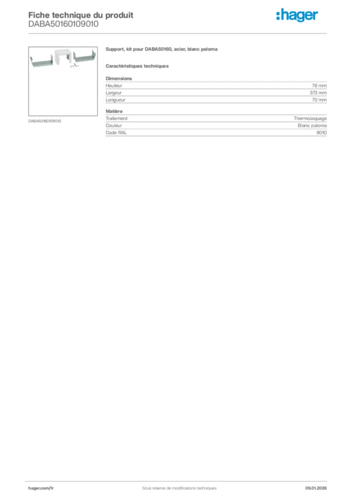 Image Hager Fiche technique du produit DABA50160109010 | Hager France