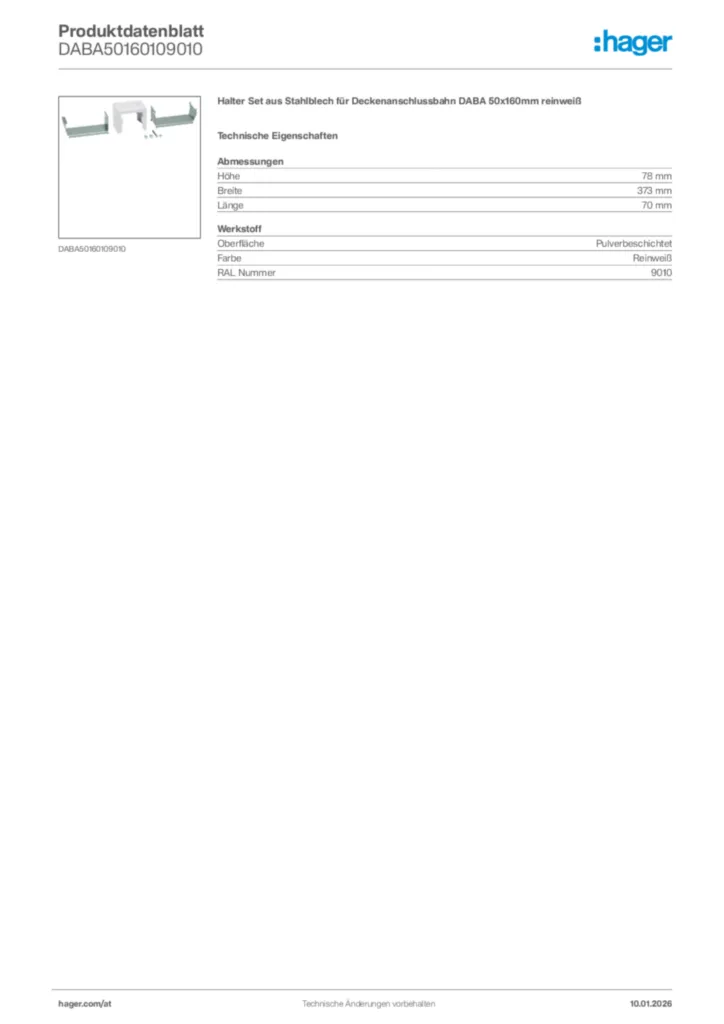 Bild Hager Produktdatenblatt DABA50160109010 | Hager Deutschland