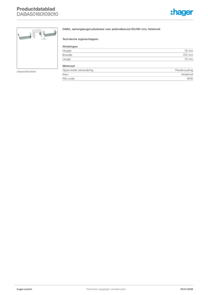 Afbeelding Hager Productdatablad DABA50160109010 | Hager Nederland