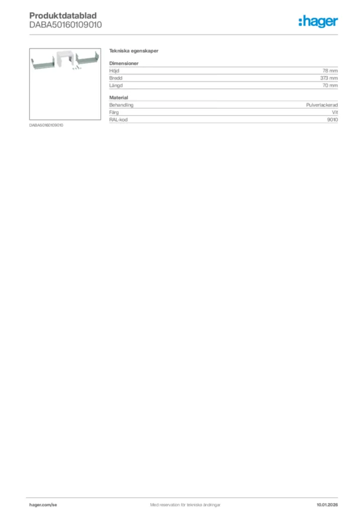 Bild Hager Produktdatablad DABA50160109010 | Hager Sverige