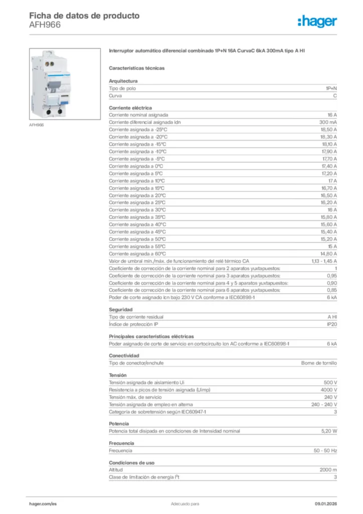 Imagen Hager Ficha de datos de producto AFH966 | Hager España