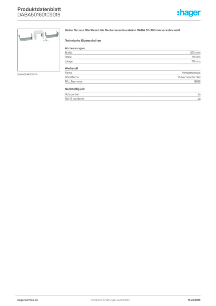 Bild Hager Produktdatenblatt DABA50160109016 | Hager Schweiz