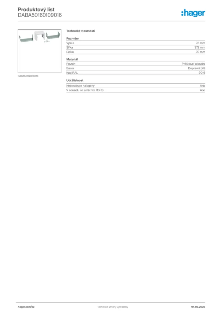 Obrázek Hager Product data sheet DABA50160109016 | Hager
