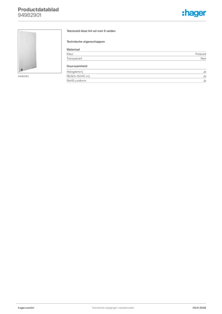 Afbeelding Hager Productdatablad 94982901 | Hager Nederland