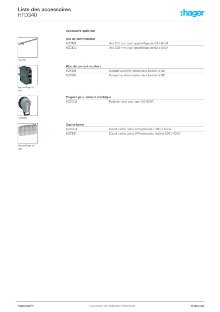 Image Hager Fiche technique du produit HFD340 | Hager France
