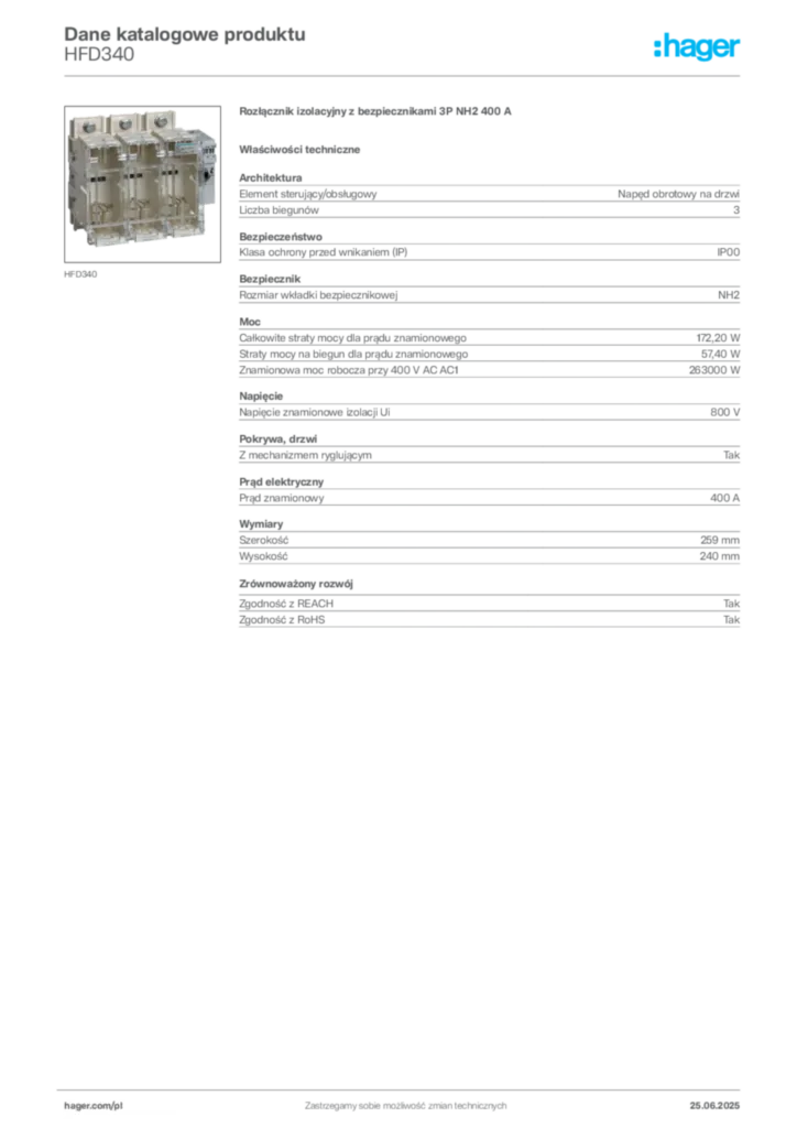 Zdjęcie Hager Karta katalogowa HFD340 | Hager Polska