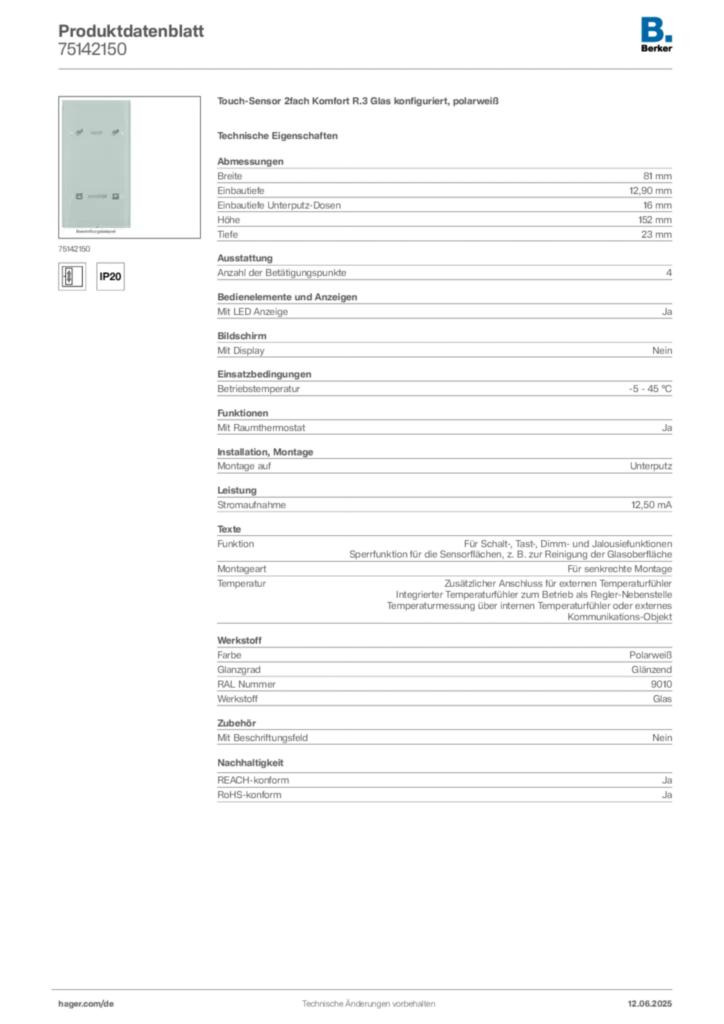 Berker Produktdatenblatt 75142150