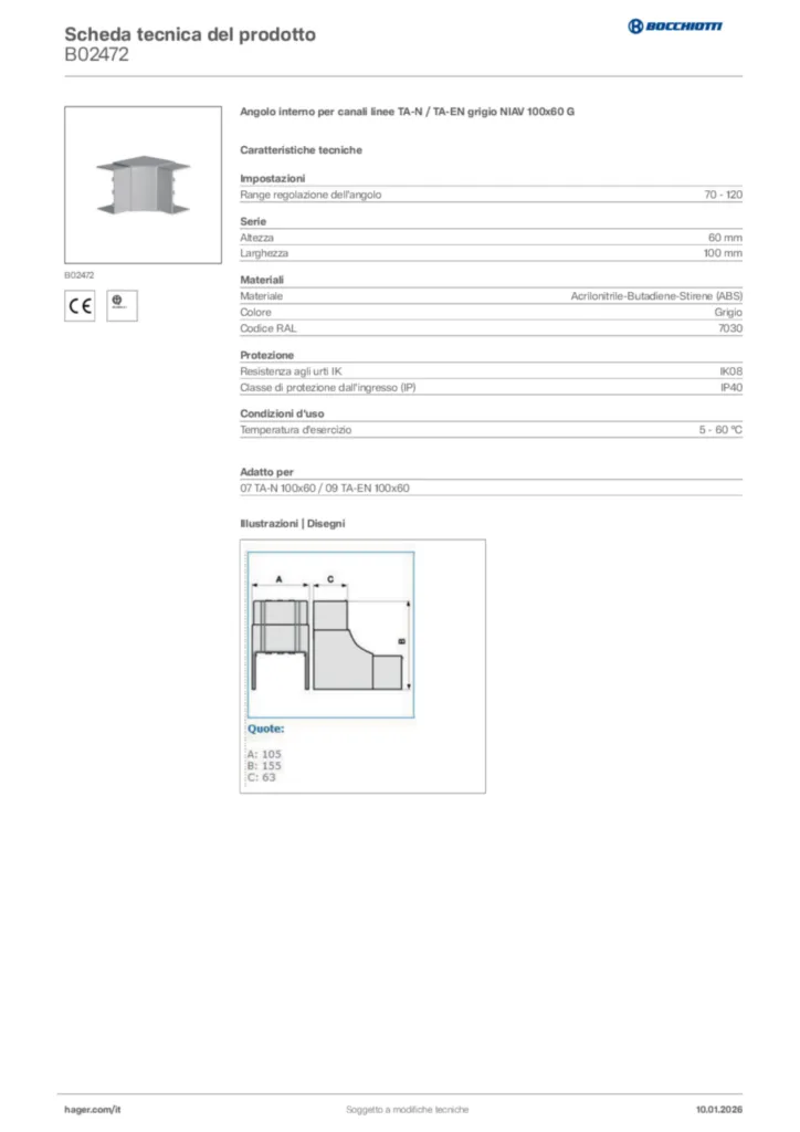 Immagine Bocchiotti Scheda tecnica del prodotto B02472 | Hager Italia