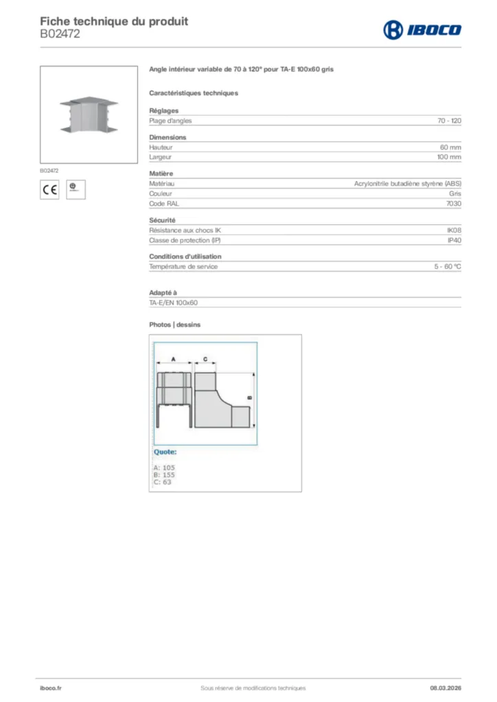 Image Iboco Fiche technique du produit B02472 | Hager France