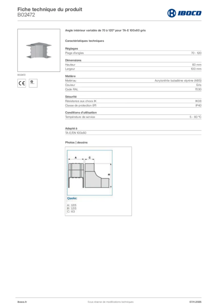 Image Iboco Fiche technique du produit B02472 | Hager France