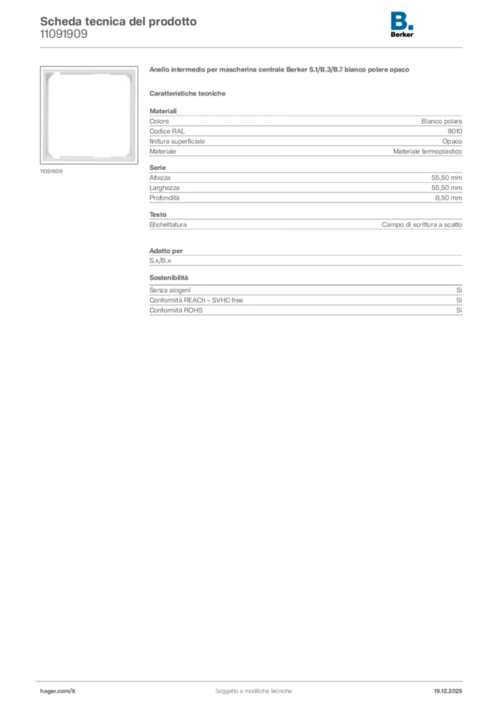 Immagine Berker Scheda tecnica del prodotto 11091909 | Hager Italia