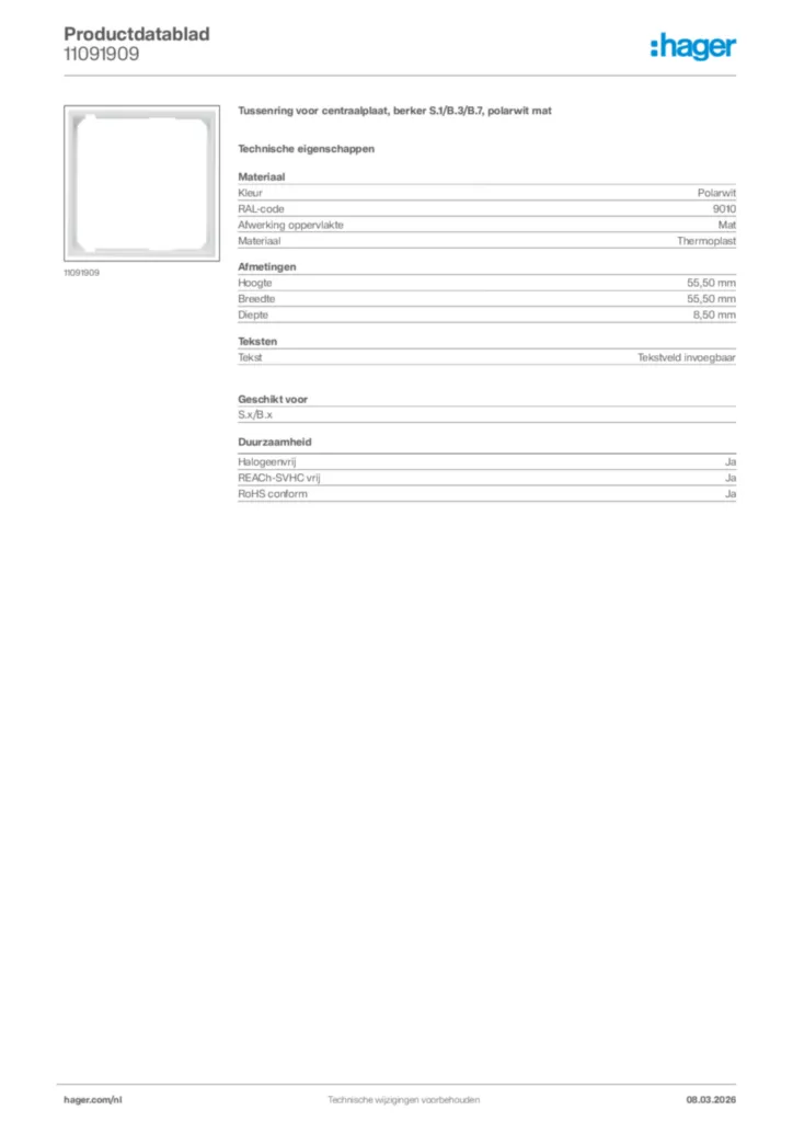 Afbeelding Hager Productdatablad 11091909 | Hager Nederland