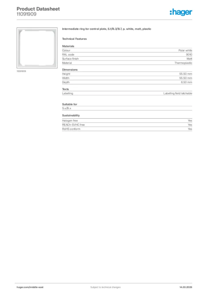 Image Hager Product data sheet 11091909  | Hager