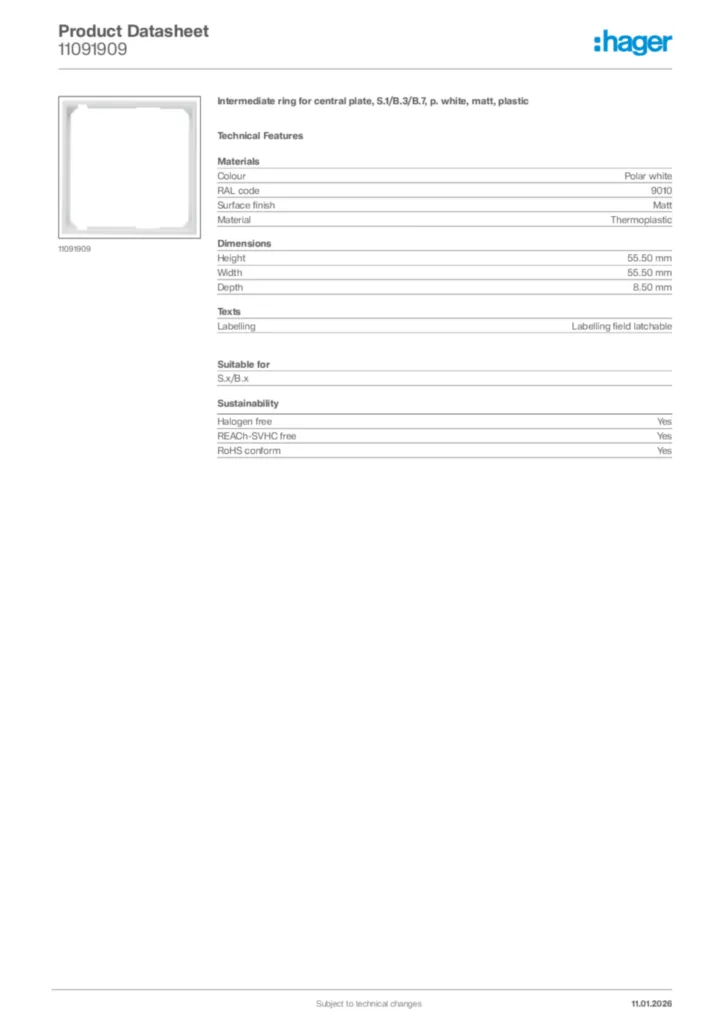 Image Hager Product data sheet 11091909  | Hager