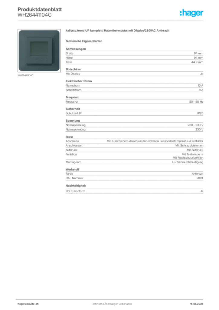Bild Hager Produktdatenblatt WH26441104C | Hager Schweiz