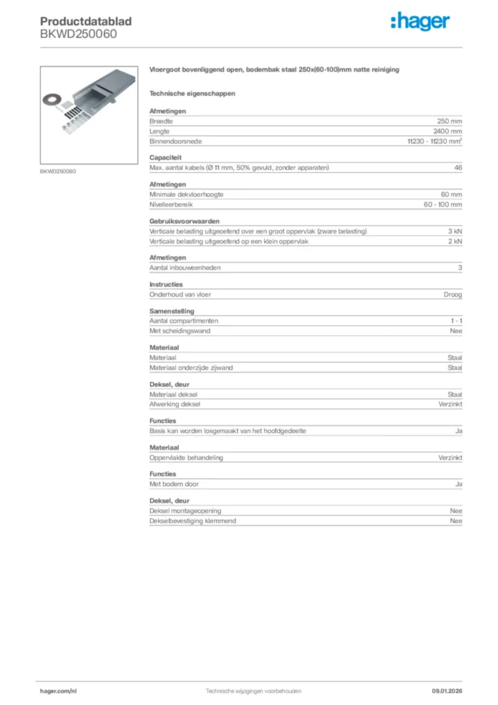 Afbeelding Hager Productdatablad BKWD250060 | Hager Nederland