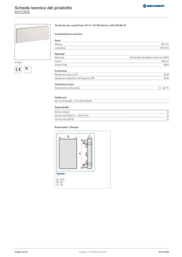 Immagine Bocchiotti Scheda tecnica del prodotto B02256 | Hager Italia