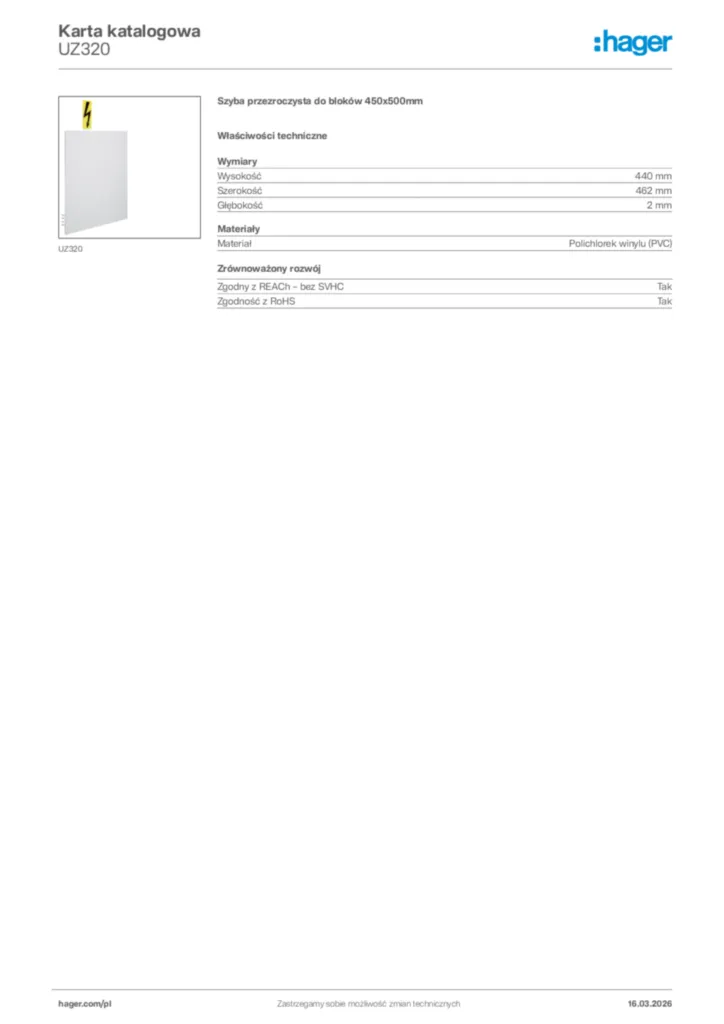 Zdjęcie Hager Karta katalogowa UZ320 | Hager Polska