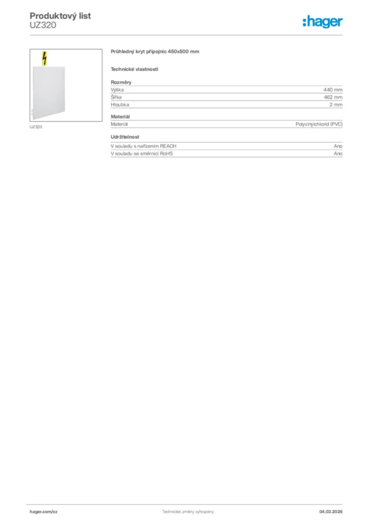Obrázek Hager Product data sheet UZ320 | Hager