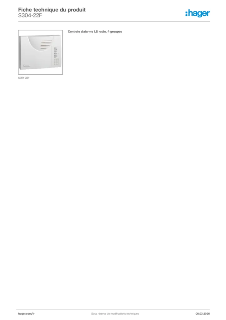 Image Hager Fiche technique du produit S304-22F | Hager France