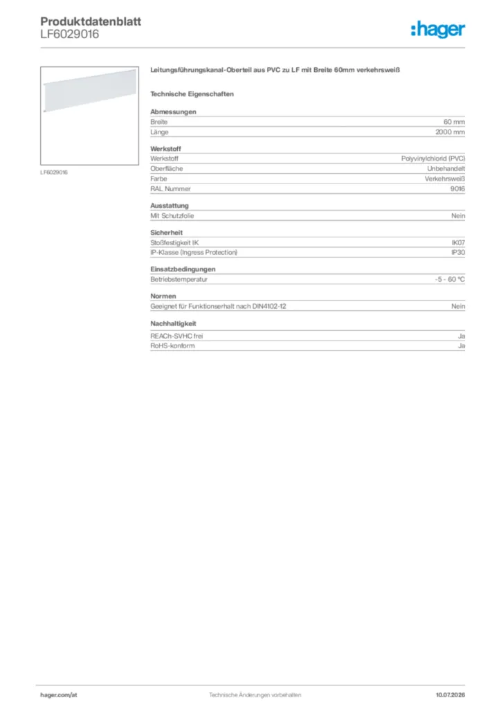Bild Hager Produktdatenblatt LF6029016 | Hager Deutschland