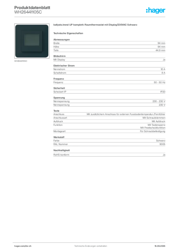 Bild Hager Produktdatenblatt WH26441105C | Hager Schweiz