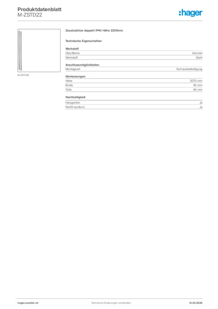 Bild Hager Produktdatenblatt M-ZSTD22 | Hager Schweiz