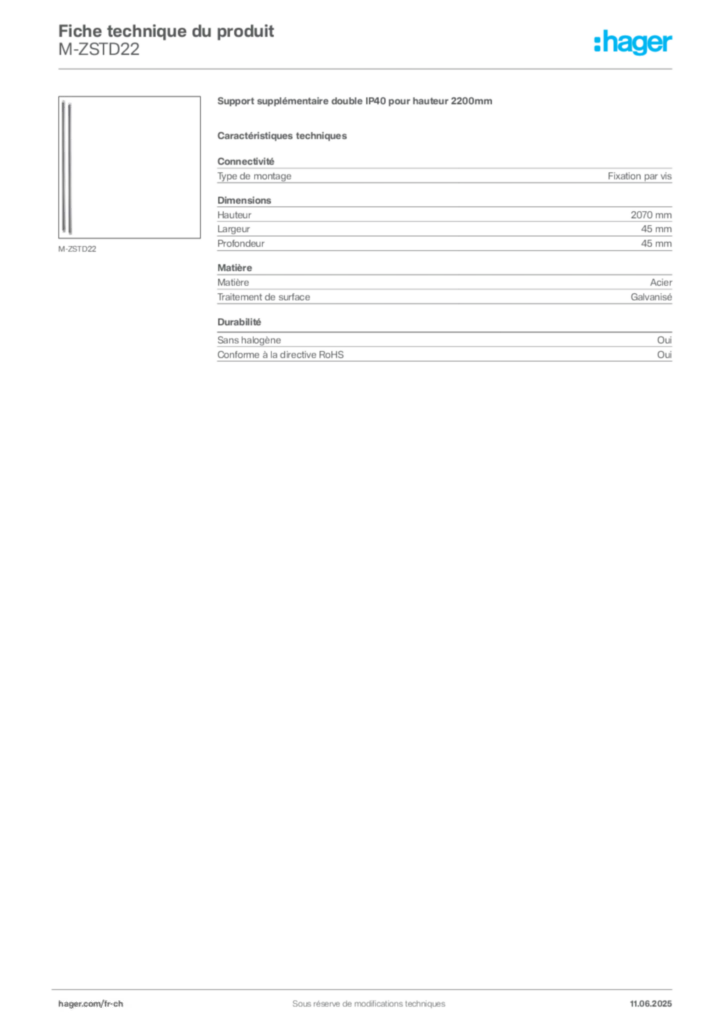 Image Hager Fiche technique du produit M-ZSTD22 | Hager Suisse