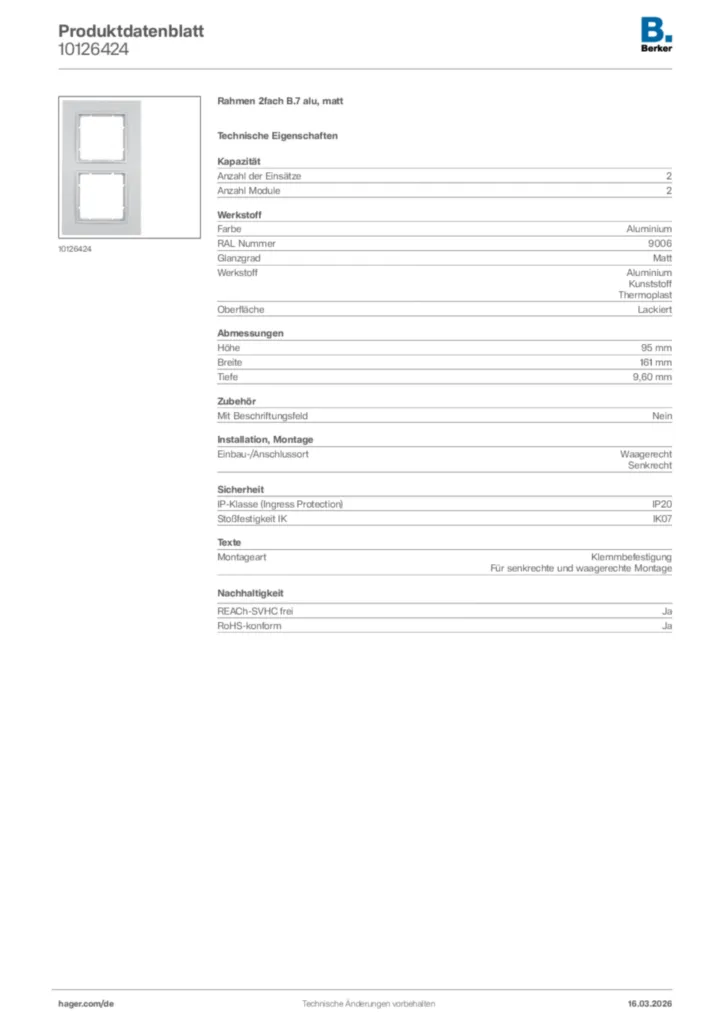 Bild Berker Produktdatenblatt 10126424 | Hager Deutschland