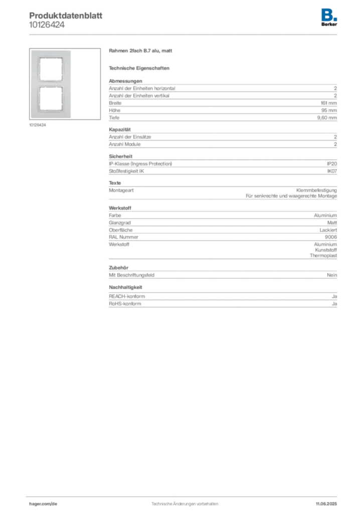 Bild Berker Produktdatenblatt 10126424 | Hager Deutschland