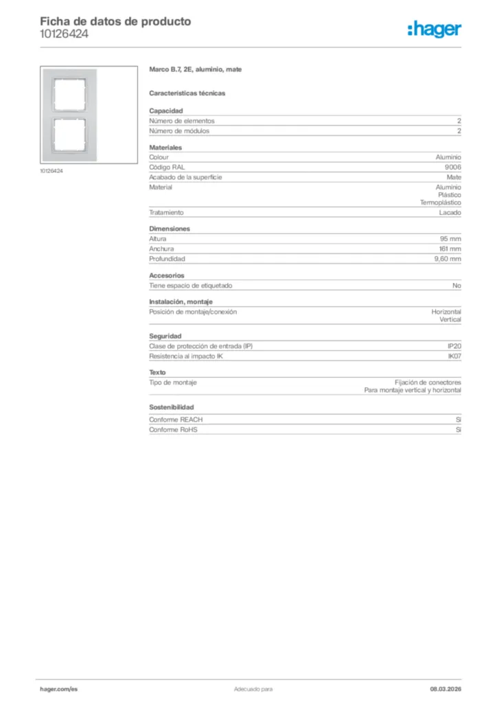 Imagen Hager Ficha de datos de producto 10126424 | Hager España