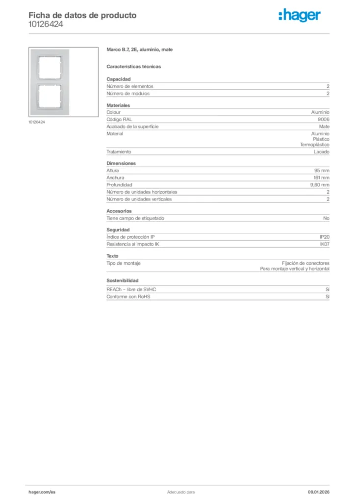 Imagen Hager Ficha de datos de producto 10126424 | Hager España