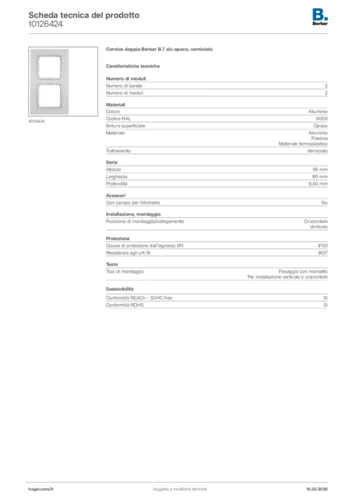 Immagine Berker Scheda tecnica del prodotto 10126424 | Hager Italia
