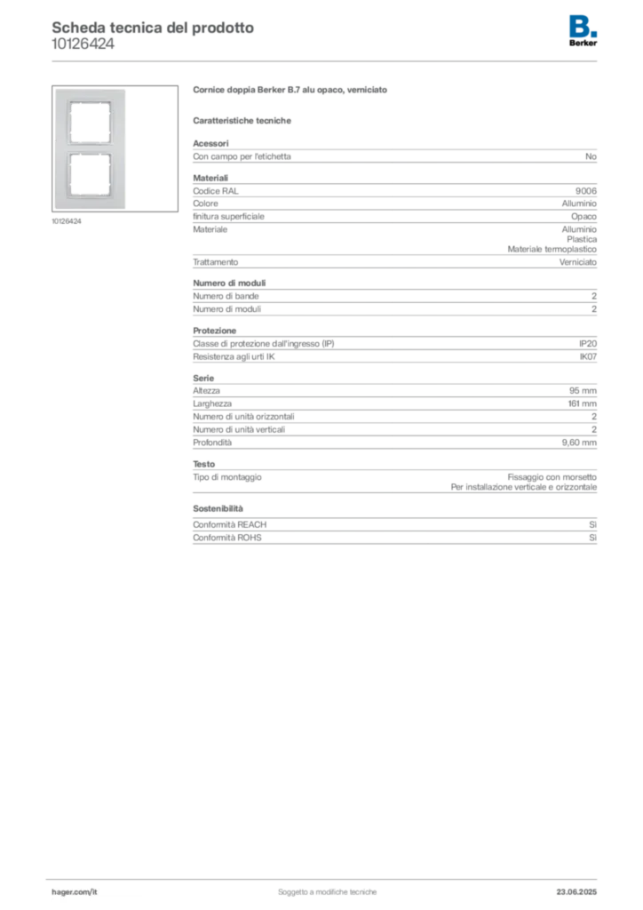 Immagine Berker Scheda tecnica del prodotto 10126424 | Hager Italia