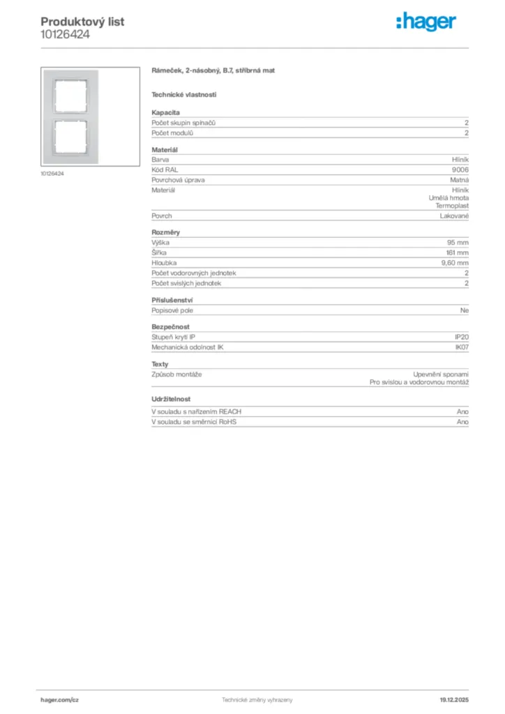 Obrázek Hager Produktový list 10126424 | Hager