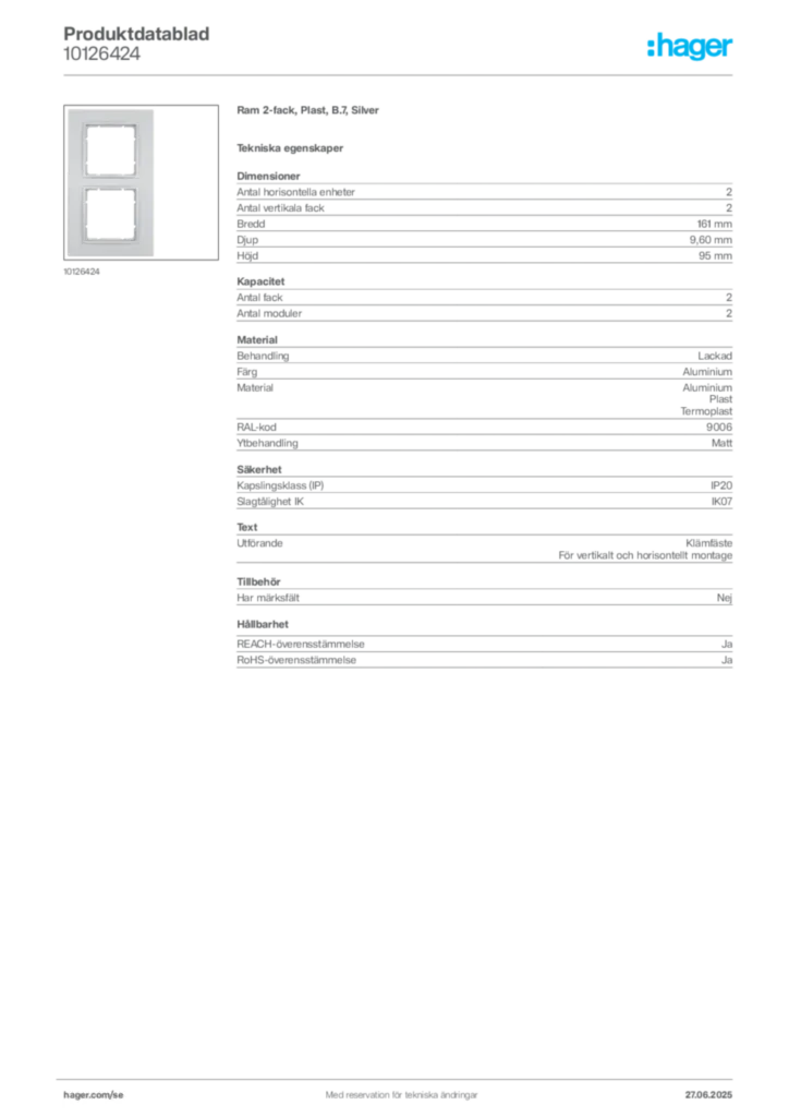 Bild Hager Produktdatablad 10126424 | Hager Sverige